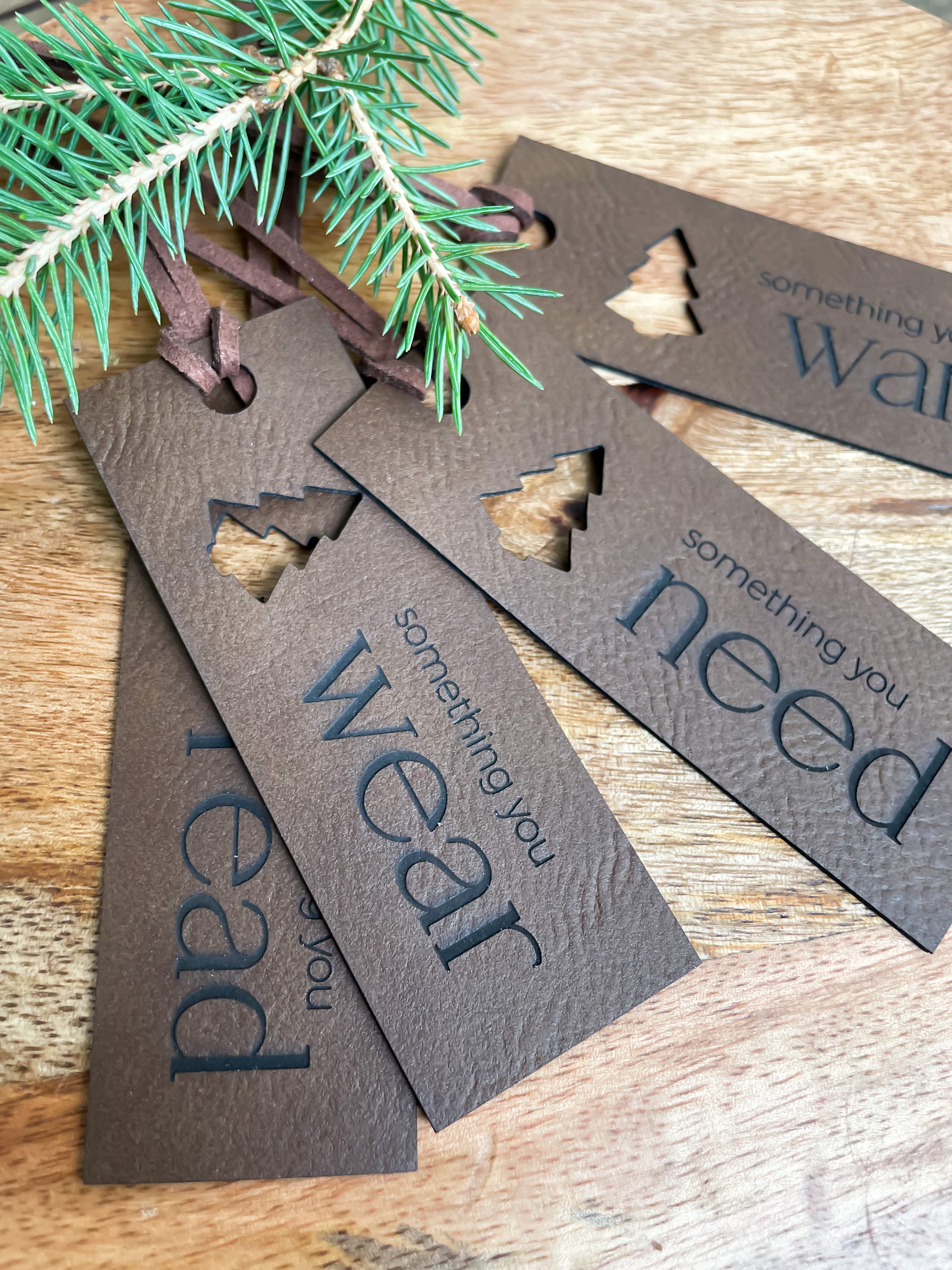 Need Want Read Wear Tags | Mindful Gifting Tags | Leather Gift Tags | Holiday Gift Tags | Set of Gift Tags