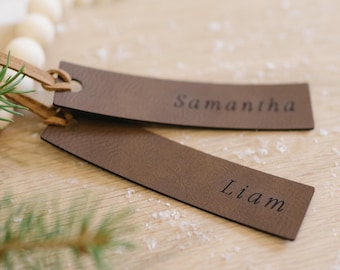 Personalized Leatherette Christmas Stocking Tag, Minimalist Gift Tag, Christmas Stocking Name Tags, Leather Name Tags, Custom Stocking Tag