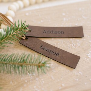 Personalized Leatherette Christmas Stocking Tag: Minimalist Gift Tag