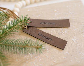 Personalized Leatherette Christmas Stocking Tag: Minimalist Gift Tag