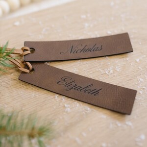 Personalized Leatherette Christmas Stocking Tag: Minimalist Gift Tag
