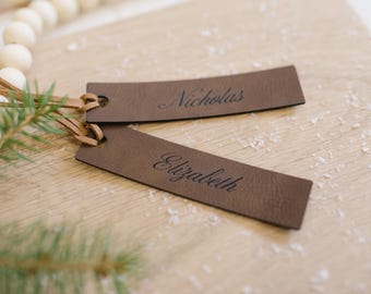 Personalized Leatherette Christmas Stocking Tag: Minimalist Gift Tag