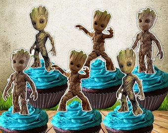 Baby Groot 12 Cupcake Toppers Baby Groot Party Guardians Of Etsy