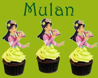 Toppers de cupcake princesse Mulan (12 morceaux)