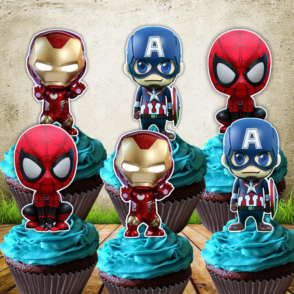 Avengers Cupcake Toppers, Spiderman Cupcake Topper, Captain