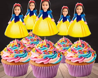 12 pieces of  Photo cupcake toppers Snow white