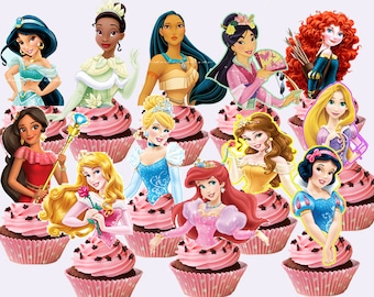 12 pieces of Disney Princess cupcake toppers