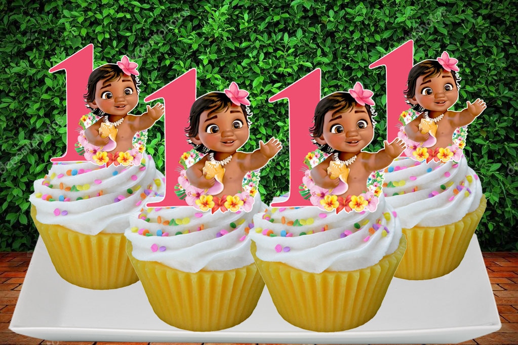 Baby Moana With Number Cupcake Toppers 12 Pieces Etsy
