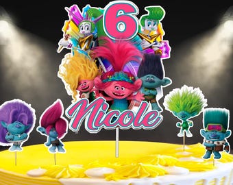 Ispirato ai Trolls Band Together Cake Topper, Cake Topper personalizzato, Cake Topper personalizzato