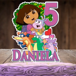 20 PERSONALISED DORA THE EXPLORER CUP CAKE FLAG Party Pick Topper Birthday 