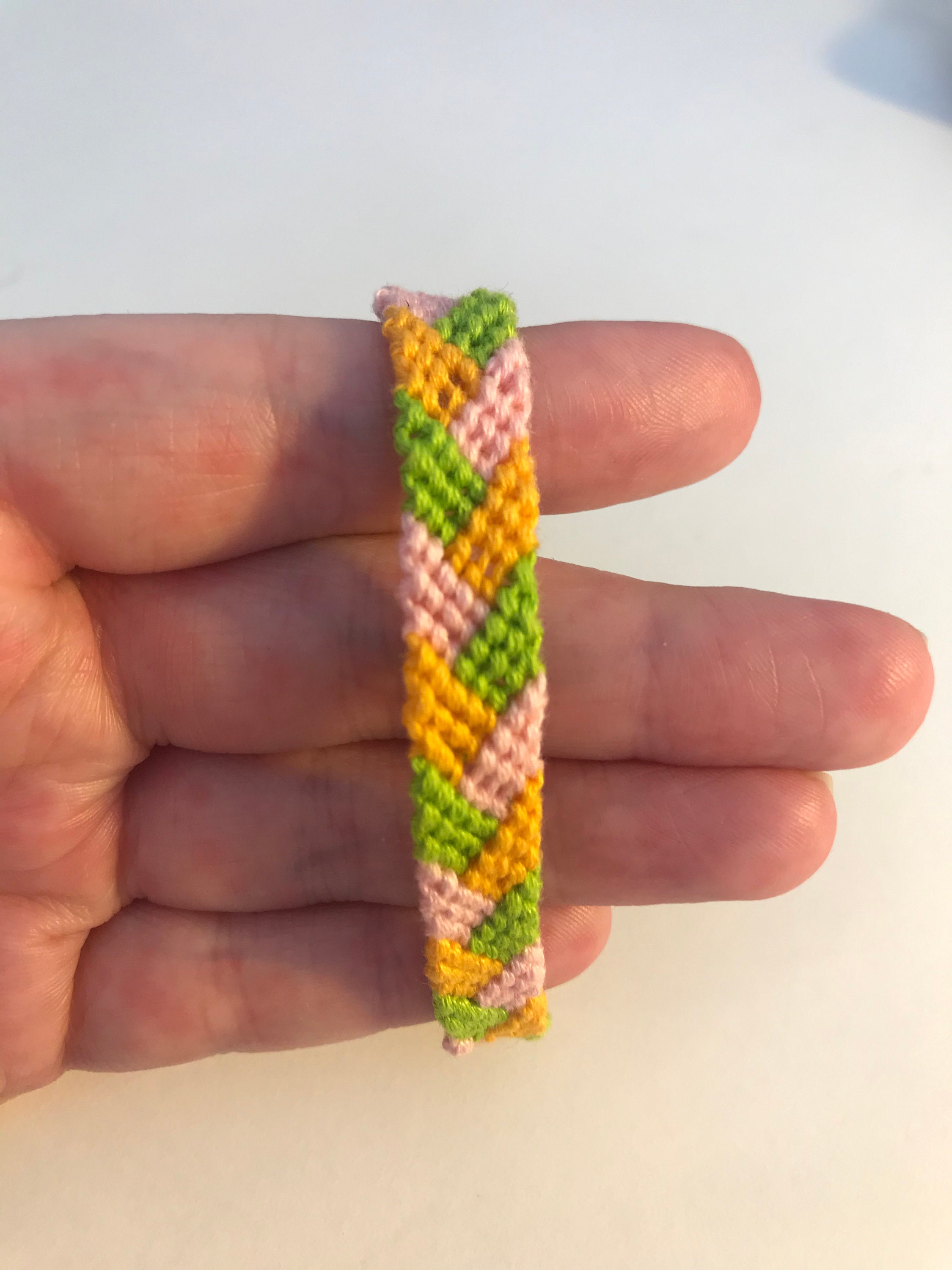 Pink Orange and Green Braided Stitch Friendship Bracelet Etsy
