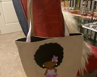 One of a kind menina gal tote bag - made in Brazil; decorated by my Mom