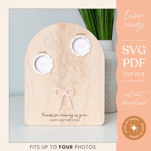 Bouquet de fleurs photo simple ligne floral fête des mères cadeau impression à la main signe 3D noeud coupe fichier gravure conception