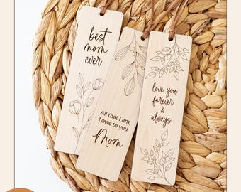 Modern Floral Mother's Day Bookmarks Single Line Flowers and Laurels Laser Cutting File Engraving Design | 2 Bookmark Shapes