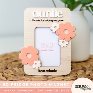 Fridge Photo Magnet Mother's Day Gift Wallet Size Photo Frame Pun 3D Laser Cutting File Engraving Design image 1