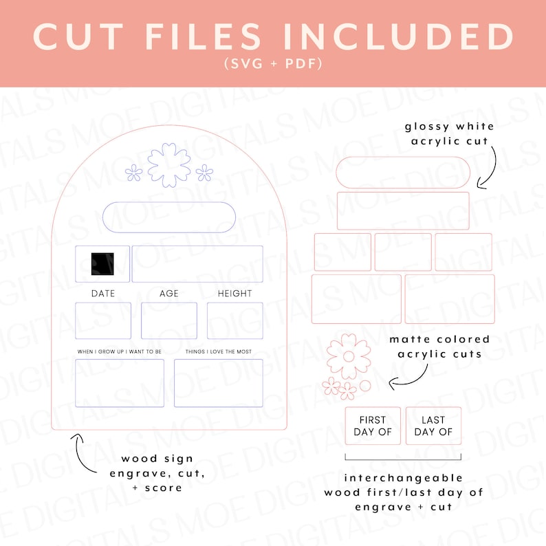 Back to School Board Dry Erase First Day My Last Day Photo Prop for School Floral Daisy Laser Cutting File Engraving image 2