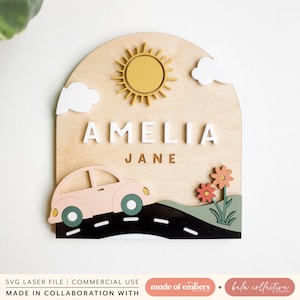 Oldtimer-Baby-Geburts-Namensschild-Ankündigung Laser-Schnittdatei Gravur