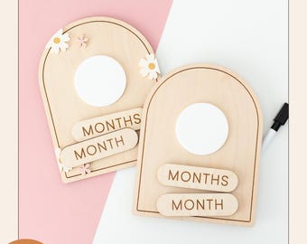 Dry Erase Monthly Milestones Sign Baby Laser Cutting File Engraving Design Floral and Plain Versions