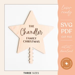 Adorno de recuerdo grabado con forma de estrella para la parte superior del árbol de Navidad, archivo de corte láser de tradición navideña, decoración de madera SVG PDF