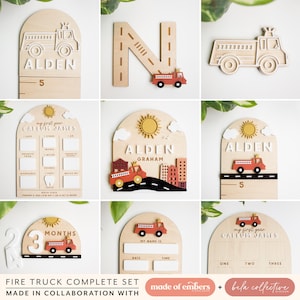 Brandweerwagen Baby Keepsake Collection Borden eerste jaar Lasersnijden bestand graveren