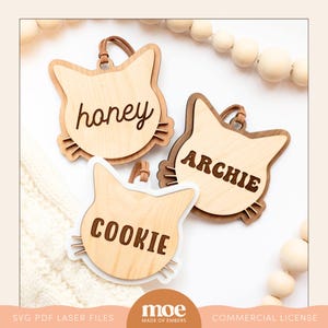 Tête de chat ornement de Noël nom fichier de découpe gravure bois acrylique SVG PDF
