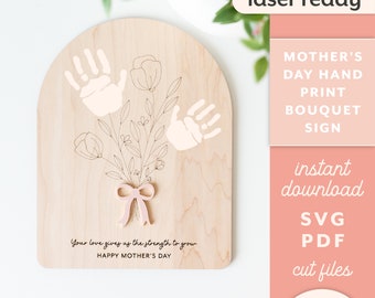 Flower Bouquet Single Line Floral Mother's Day Gift Hand Print Sign 3D Bow Cutting File Engraving Design