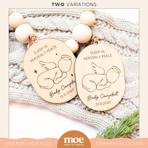 Ornement de bébé ange cadeau de sympathie commémoratif pour bébé fichier de coupe gravure bois SVG PDF