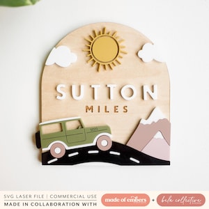 Vintage Suv Baby Geburtsname Zeichen Ankündigung Laser Cut Datei Gravur