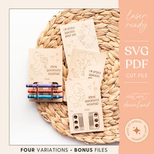 Valentinstag Ente Buntstift Halter Karten Valentinstag Niedliche Enten Für Kinder Färbung Valentinstagskarte Scoreable Laser SVG