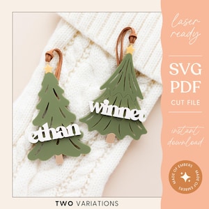 Etichetta per calza dell'albero di Natale Nome personalizzato Ornamento natalizio Ornamento natalizio personalizzato con etichetta per calza del nome per la famiglia File SVG laser