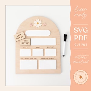 Zurück zum Schulbrett Trocken abwischen Erster Tag Mein Letzter Tag Photo Prop für die Schule Blumenmuster Gänseblümchen Laserschnittdatei Gravur