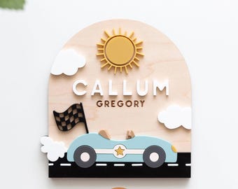 Vintage Race Car Baby Name Sign Wood Laser Cutting File Engraving Acrylic Decor SVG PDF