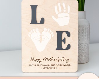 Love Happy Mother's Day Hand Print Footprint Sign Laser Cutting File Engraving Design | 2 Sign Shapes