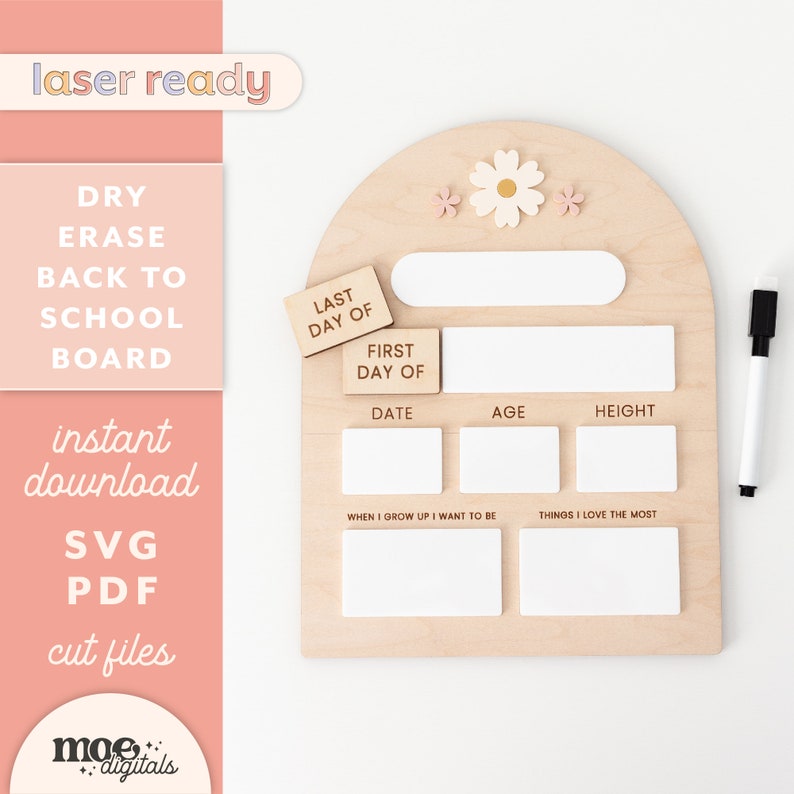 Back to School Board Dry Erase First Day My Last Day Photo Prop for School Floral Daisy Laser Cutting File Engraving image 1