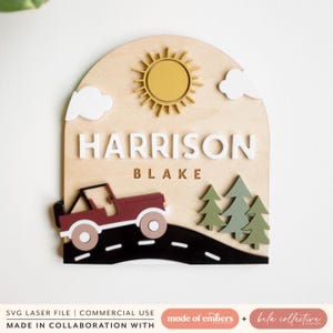 Vintage Off Roader Fahrzeug Baby Geburt Name Zeichen Ankündigung Laser Cut Datei Gravur