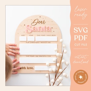 Caro Babbo Natale Lettera Cancellabile a Secco Segno Arco Tradizione Natalizia File Taglio Laser Incisione Legno Acrilico Decorazione SVG PDF