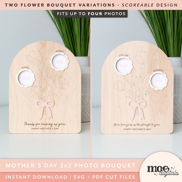 Flower Photo Bouquet Single Line Floral Mother's Day Gift Hand Print Sign 3D Bow Cutting File Engraving Design | Bundle