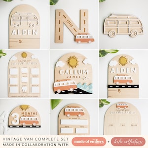 Collezione Vintage Van Baby Keepsake Cartelli per il primo anno File di taglio laser Incisione