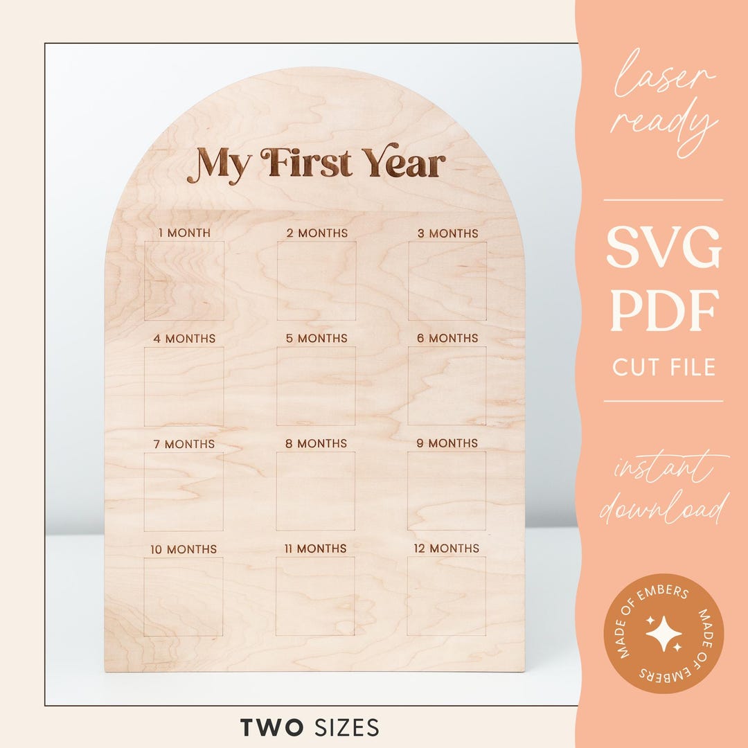 One Year Photo Board Wood Sign Milestone Photo Board Laser Cutting File ...