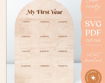 One Year Photo Board Wood Sign Milestone Photo Board Laser Cutting File Engraving Design