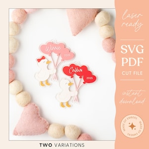 Enten-Herzballons Namensschild Valentinstag Korb Enten Tags Valentinstag Tags Valentinstag Ente Benutzerdefiniertes Namensschild Laser SVG