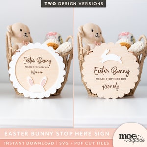 Easter Bunny Please Stop Here Hanging Banner Sign Scallop Laser Cutting File Engraving Design | 2 Versions