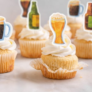 Beer Themed Birthday Cupcake Toppers || Bachelor Party Decoration || Oktoberfest || A Cold One for the Old One || Father&#39;s Day || Set of 12