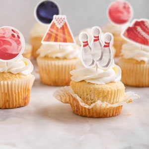 Bowling Themed Birthday Cupcake Toppers || Strike Up Some Fun Party Decoration || Father&#39;s Day Bowling Decor || Set of 12