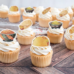 Mexican Food Themed Cupcake Toppers || Cinco De Mayo Fiesta Decoration || Taco Tuesday Party Decor || Set of 12