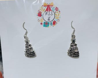 Silver Christmas tree earrings | holiday Christmas tree earrings | Christmas tree jewelry | Christmas jewelry
