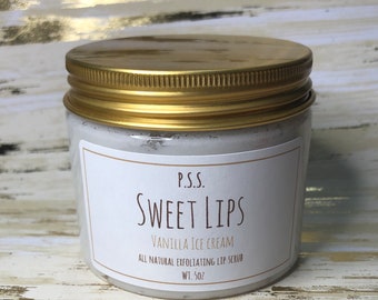 LABIOS DULCES: exfoliante de labios cremoso y totalmente natural con helado de vainilla, exfoliante de labios batido, exfoliante de labios hidratante Sweet Lips