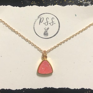 Sparkly elegant stone necklace | triangle silver sparkly crystal stone necklace | gold & pink sparkly crystal necklace