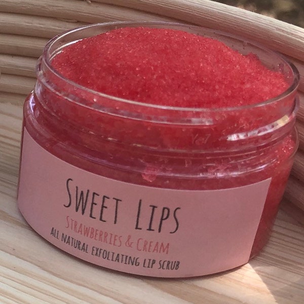 SWEET LIPS- Strawberries & cream all natural exfoliating creamy lip scrub | organic lip scrub | moisturizing sweet lips whipped lip scrub