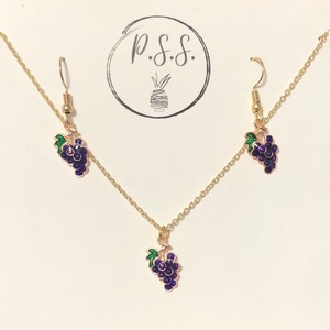 Grape fruit necklace & earring set  | bright fun gift | colorful fruit jewelry set
